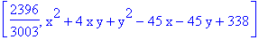 [2396/3003, x^2+4*x*y+y^2-45*x-45*y+338]